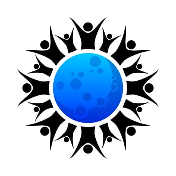human people and blue moon icon logo design vector