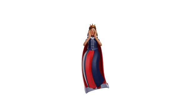 3D illustration. Shy Princess 3D cartoon character. The princess held her cheeks and smiled cutely. The royal princess showed a bashful expression. 3D cartoon character png