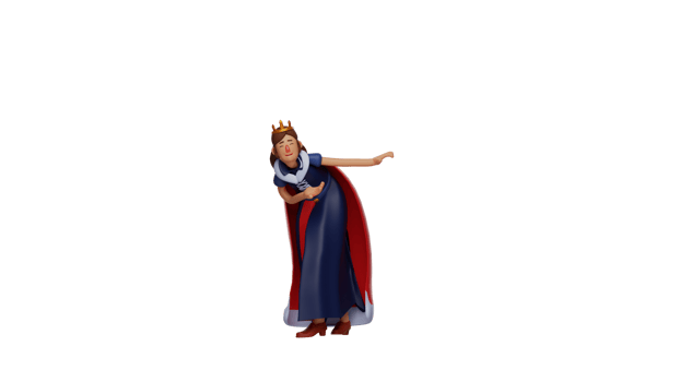 3D illustration. Royal Princess 3D cartoon character. Beautiful princess with a pose bowing and allowing someone to pass. Princess smiles pretty and looks happy. 3D cartoon character png