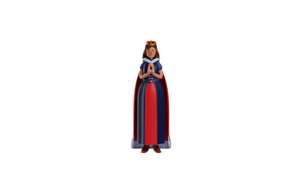 3D illustration. Calm Princess 3D cartoon character. Kind-hearted princess clasped her hands in front of her chest. Royal princess lowered her head and showed a sad expression. 3D cartoon character png