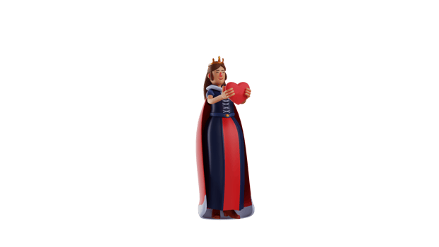 3D illustration. Amazing Princess 3D cartoon character. The princess carries a heart symbol holding it forward. The royal princess smiled sweetly and showed her romantic side. 3D cartoon character png