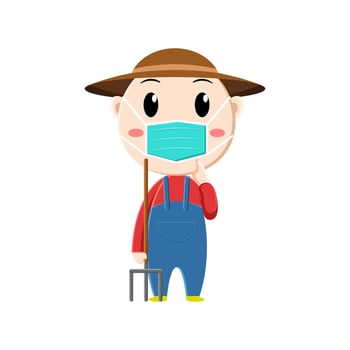 cute farmer character on white background vector
