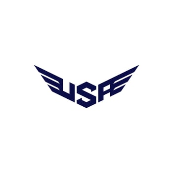 Initial Letter USA with Wing Accent Logo Design. Sporty Initial Letter USA With Wings Icon Logo Design. vector