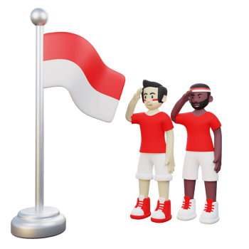 3d Illustration of 2 Indonesian Guy Doing Salute to Indonesia Flag on 17th August Independence Day png