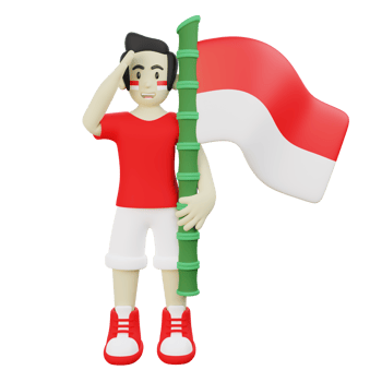 3d Illustration of Indonesian Guy Holding Indonesia Flag while Giving Salute png