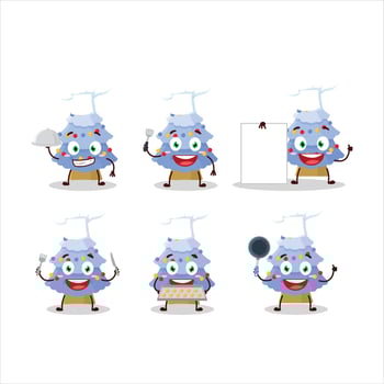 Cartoon character of blue christmas tree with various chef emoticons vector