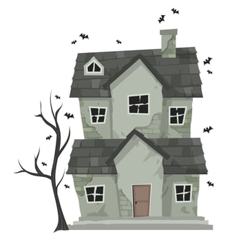Creepy Haunted House or castle mansion Abandoned home with ghost and bat for halloween concept illustration vector