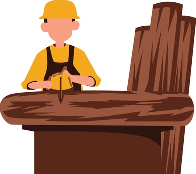 Carpenter at work. carpentry, woodwork, woodworking concept. Vector illustration in flat style