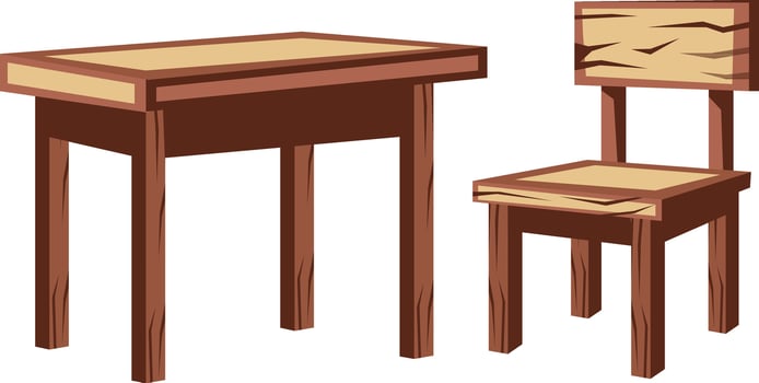 wooden table and chair on white background vector illustartion design