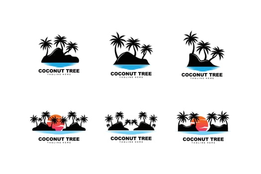 Coconut Tree Logo, Palm Tree Sunset Beach Vector, Elegant Minimalist Simple Design, Symbol Template Icon vector