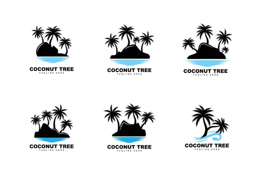 Coconut Tree Logo, Palm Tree Sunset Beach Vector, Elegant Minimalist Simple Design, Symbol Template Icon vector