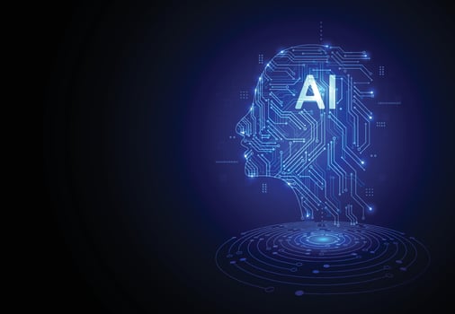 Artificial intelligence brain human head chipset on circuit board in futuristic concept. Technology and engineering concept background for web, banner, card, cover. Vector illustration
