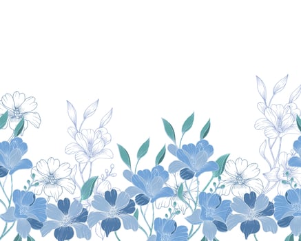 Blue Hand Drawn Flower Background vector