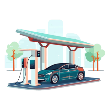 Electric car charging station concept illustration for green environment, ecology, sustainability, clean air, future. AI Generate. png