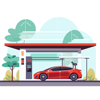 Electric car charging station concept illustration for green environment, ecology, sustainability, clean air, future. AI Generate. png