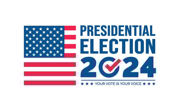 USA 2024 Presidential Elections Event Banner, background, card, poster design. Presidential Elections 2024 Banner with American colors design and typography. Vote day, November 5. US Election. vector