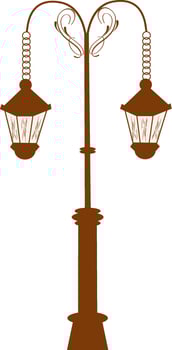 Wrought iron signage with lamp illustration in brown color. vector