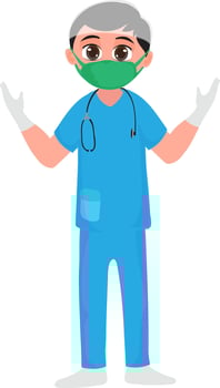 Character of a young doctor in uniform. vector