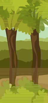 Flat view of forest landscape in brown and green color. vector