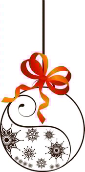Illustration of hanging decorative ball tie up with shiny ribbon. vector