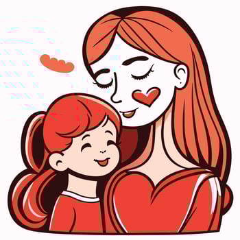 Happy Mother's day character design vector. Flat hand drawn style mom hugging daughter in her arm. Mother's day vector