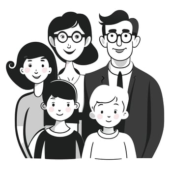 Happy family father, mother and child cute hand drawn pattern vector illustration design line drawing.