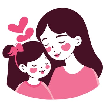 Happy Mother's day character design vector. Flat hand drawn style mom hugging daughter in her arm. Mother's day vector