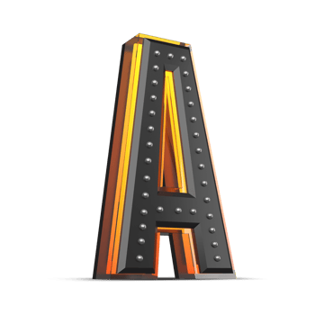 3D alphabet with pin decoration and neon light effect, 3d rendering png