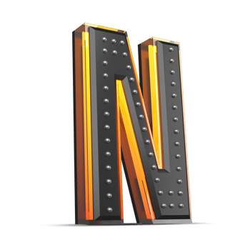 3D alphabet with pin decoration and neon light effect, 3d rendering png