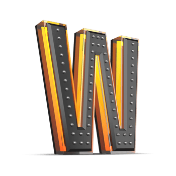 3D alphabet with pin decoration and neon light effect, 3d rendering png