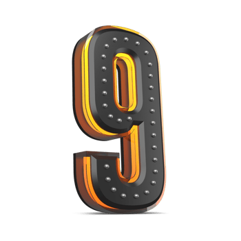 3D number with pin decoration and neon light effect, 3d rendering png