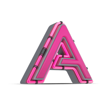 3D pink alphabet with neon light, 3d rendering png