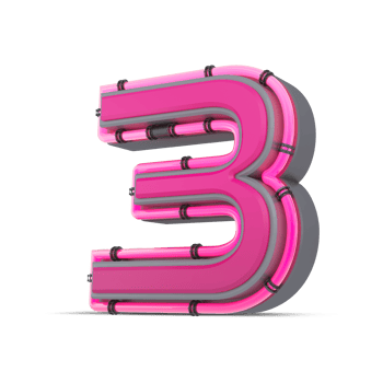 3D pink number with neon light, 3d rendering png