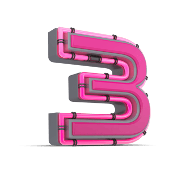 3D pink number with neon light, 3d rendering png