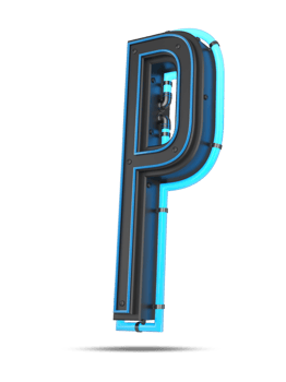 3D Alphabet with blue neon light effect, 3d rendering png