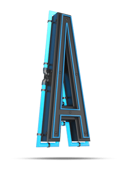 3D Alphabet with blue neon light effect, 3d rendering png