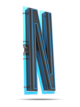 3D Alphabet with blue neon light effect, 3d rendering png
