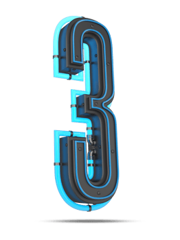 3D Number with blue neon light effect, 3d rendering png