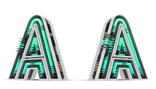 3D Alphabet with green neon light effect, 3d rendering png
