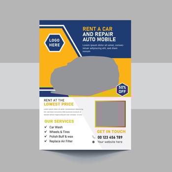 Auto repair flyer, automotive, automobile service, car fix, car wash, car service flyer vector
