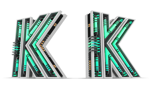 3D Alphabet with green neon light effect, 3d rendering png
