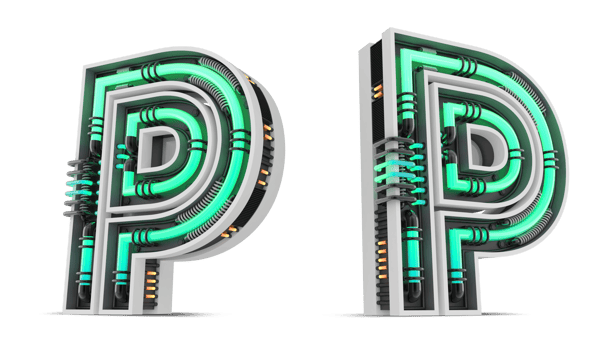 3D Alphabet with green neon light effect, 3d rendering png
