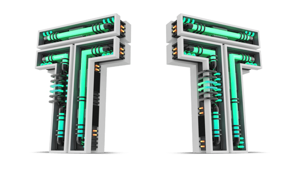 3D Alphabet with green neon light effect, 3d rendering png