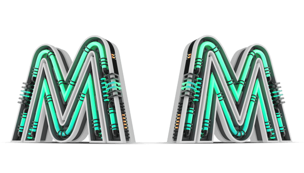 3D Alphabet with green neon light effect, 3d rendering png