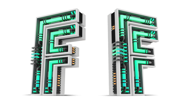 3D Alphabet with green neon light effect, 3d rendering png