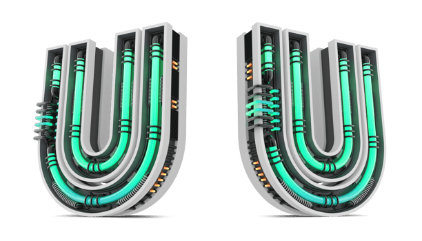 3D Alphabet with green neon light effect, 3d rendering png