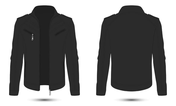 black leather jacket mockup front and back view vector
