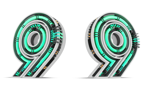 3D Number with green neon light effect, 3d rendering png