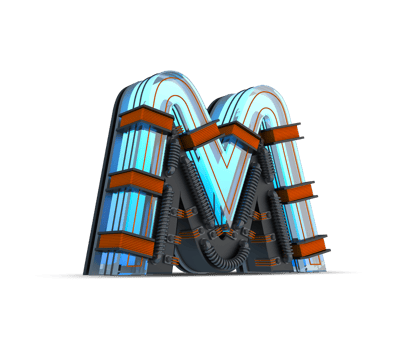 3D Alphabet blue neon light with Copper wire, 3d rendering png