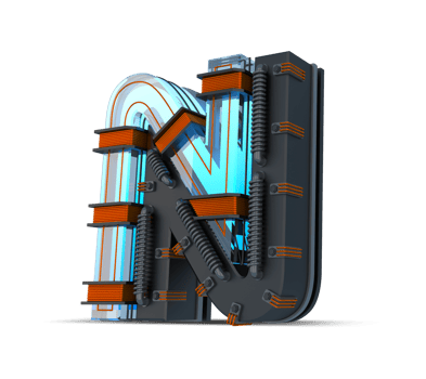 3D Alphabet blue neon light with Copper wire, 3d rendering png